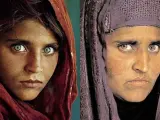 Sharbat Gula, en la imagen de la portada de 'National Geographic' de 1985 (izq.), y en el año 2002 (der.).