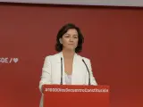 Eva Granados, dirigente socialista, este lunes en la sede del PSOE.