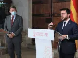 El presidente del Govern, Pere Aragon&egrave;s, comparece en el Palau de la Generalitat Valenciana con el presidente valenciano Ximo Puig.