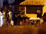 Efectivos del laboratorio científico de la policía judicial de la Guardia Civil registran el contenedor en el que han sido hallados los restos de una mujer en Torrevieja.