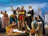 Pintura de Antonio  Gisbert que retrata la ejecución de los líderes comuneros Juan de Padilla, Juan Bravo y Francisco Maldonado, que se llevó a cabo en Villalar el día 24 de abril de 1521, y que actualmente se expone en el Congreso de los Diputados de España.