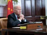 El presidente de EE UU, Joe Biden, en la Casa Blanca, durante su reunión virtual con el presidente de China, Xi Jinping.