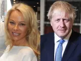 Combo de imágenes de Pamela Anderson y Boris Johnson.
