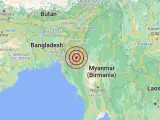 Localización del epicentro del terremoto de 6,1 grados registrado en Myanmar (Birmania), al noreste de la ciudad de Hakha.