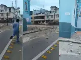 Daños provocados por el terremoto en Loja, Ecuador, donde ha afectado a la fachada de la capilla de un colegio.