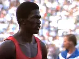 Emmit King, antes de los 4x100 metros de Helsinki'83