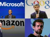 Bill Gates, fundador de Microsoft; Larry Page, fundador de Google; Jeff Bezos, fundador de Amazon, y Jack Dorsey, fundador de Twitter.