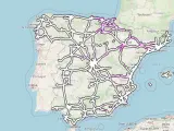 Mapa de Aemet de carreteras afectadas por el tiempo.
