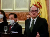 El exministro socialista Ángel Gabilondo interviene en el acto de toma de posesión para el cargo del Defensor del Pueblo.