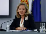 La ministra de Asuntos Económicos, Nadia Calviño, comparece tras el Consejo de Ministros.