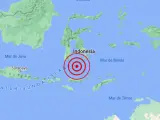 Localización del epicentro del terremoto de magnitud 7,3 registrado en el mar de Flores, en Indonesia.