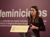 La ministra de Igualdad, Irene Montero, comparece en rueda de prensa para hacer balance de 2021, en el Ministerio de Igualdad, a 20 de diciembre de 2021, en Madrid, (España).