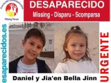 Cartel de la desaparición de Daniel y Jia'en Bella Jinn.