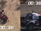Loeb y Al-Attiyah, haciendo un cambio de neumáticos en el Dakar