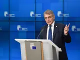 El presidente del Parlamento Europeo, David Sassoli, durante una conferencia de prensa en Bruselas, en diciembre de 2021.
