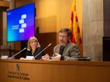 La consellera de Cultura, Natàlia Garriga, y el secretario de Política Lingüística, Francesc Xavier Vila, en la presentación del Pacte Nacional per la Llengua.