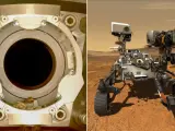 En la imagen de la izquierda se pueden apreciar los desechos en el carrusel del rover.
