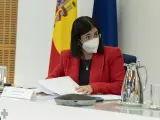 La ministra de Sanidad, Carolina Darias, durante el Consejo Interterritorial de este miércoles.