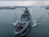 Un barco de la armada rusa que se prepara para participar en ejercicios en el Mar Negro, en Sebastopol, Crimea. Más de 20 barcos de la Flota del Mar Negro de la Armada rusa participaron.