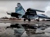Un caza Su-35S ruso aterrizando en una base militar en Bielorrusia durante los ejercicios militares conjuntos de las Fuerzas Armadas.