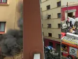 Una persona salta desde la tercera plante del hotel Coronado de Barcelona para escapar del incendio.