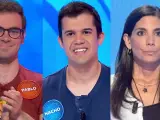 Pablo Díaz, Nacho Mangut y Susana García, concursantes de 'Pasapalabra'.