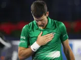 Djokovic, en el torneo de Dubai en el que reaparece tras el escándalo de Australia.