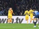 Los jugadores del Barcelona celebran uno de los goles ante el Nápoles