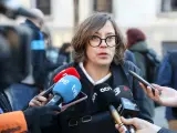 La diputada del Parlament de Cataluña y portavoz de la CUP, Eulalia Reguant, a su llegada al Tribunal Supremo para declarar por un presunto delito de desobediencia grave por no responder a Vox en el juicio del 1-O.