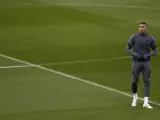 Mbappé, en el entrenamiento del PSG en el Bernabéu.