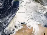 Vista satelital de la Península Ibérica a fecha 16 de marzo de 2022.