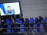 El presidente de Ucrania, Volodímir Zelenski, interviene en el Bundestang, el 17 de marzo de 2022.