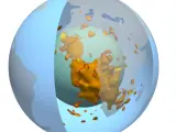 Vista en 3D de la mancha en el manto de la Tierra debajo de África.