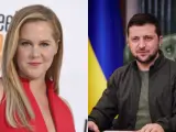 Amy Schumer y Volodimir Zelenski, presidente de Ucrania