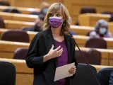 La ministra de Educaci&oacute;n y Formaci&oacute;n Profesional, Pilar Alegr&iacute;a, interviene en una sesi&oacute;n de control al Gobierno en el Senado, a 8 de marzo de 2022, en Madrid (Espa&ntilde;a).