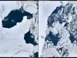 Hay 50 días entre estas imágenes de la plataforma de hielo Congrio en la Antártida.