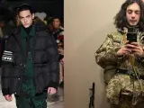 Lev Uliesov desfilando, a la izquierda, y vestido de militar, a la derecha.
