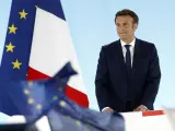 Emmanuel Macron, tras conocer su victoria en la primera vuelta de las presidenciales.