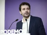 El portavoz de Podemos, Javier Sánchez, este lunes.