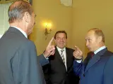 Jacques Chirac, Gerhard Schröder y Vladimir Putin, en septiembre de 2003.