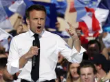 El presidente saliente de Francia y candidato a la reelección, Emmanuel Macron, en un acto de campaña en Marsella.