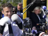 Los candidatos a las elecciones presidenciales francesas de 2022: Macron y Le Pen (d).