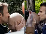 El doble beso de Emmanuel Macron a la calva de un simpatizante antes de votar en Le Touquet el pasado 10 de abril y este domingo.