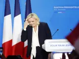 La candidata ultraderechista a la presidencia de Francia, Marine Le Pen, este domingo tras conocerse las estimaciones de las elecciones francesas.