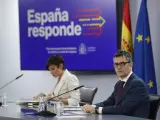 La ministra portavoz, Isabel Rodríguez, y el de Presidencia, Félix Bolaños, en la rueda de prensa del Consejo de Ministros.