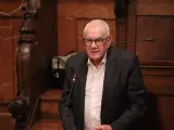 Ernest Maragall, líder de ERC en el Ayuntamiento de Barcelona, interviniendo en el pleno municipal sobre el 'Catalangate'.