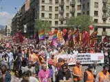 Manifestación de CC.OO. Y UGT de Catalunya por el Día de los Trabajadores en Barcelona.