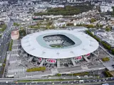November 5, 2019, Paris, France : Stade de France is the national stadium of France, in Paris Saint-Denis, aerial above view. For international soccer and rugby matches used by football and rugby team