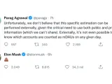 Respuesta de Elon Musk en un hilo en Twitter del director general de la red social, Parag Agrawal.