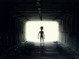 Recreación artística de la llegada de un extraterrestre a la Tierra.